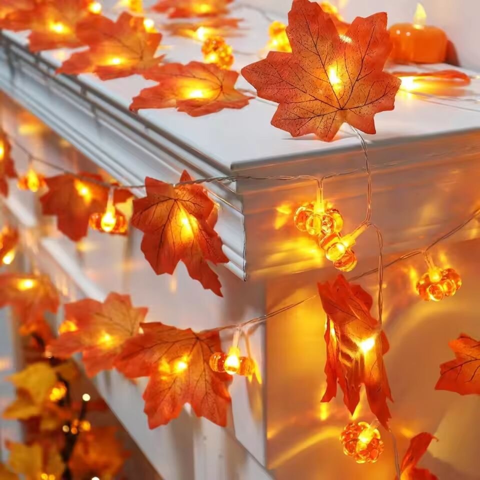 Halloween Led String Lights Orange - 59in/118in Halloween Pumpkin Maple Leaves String