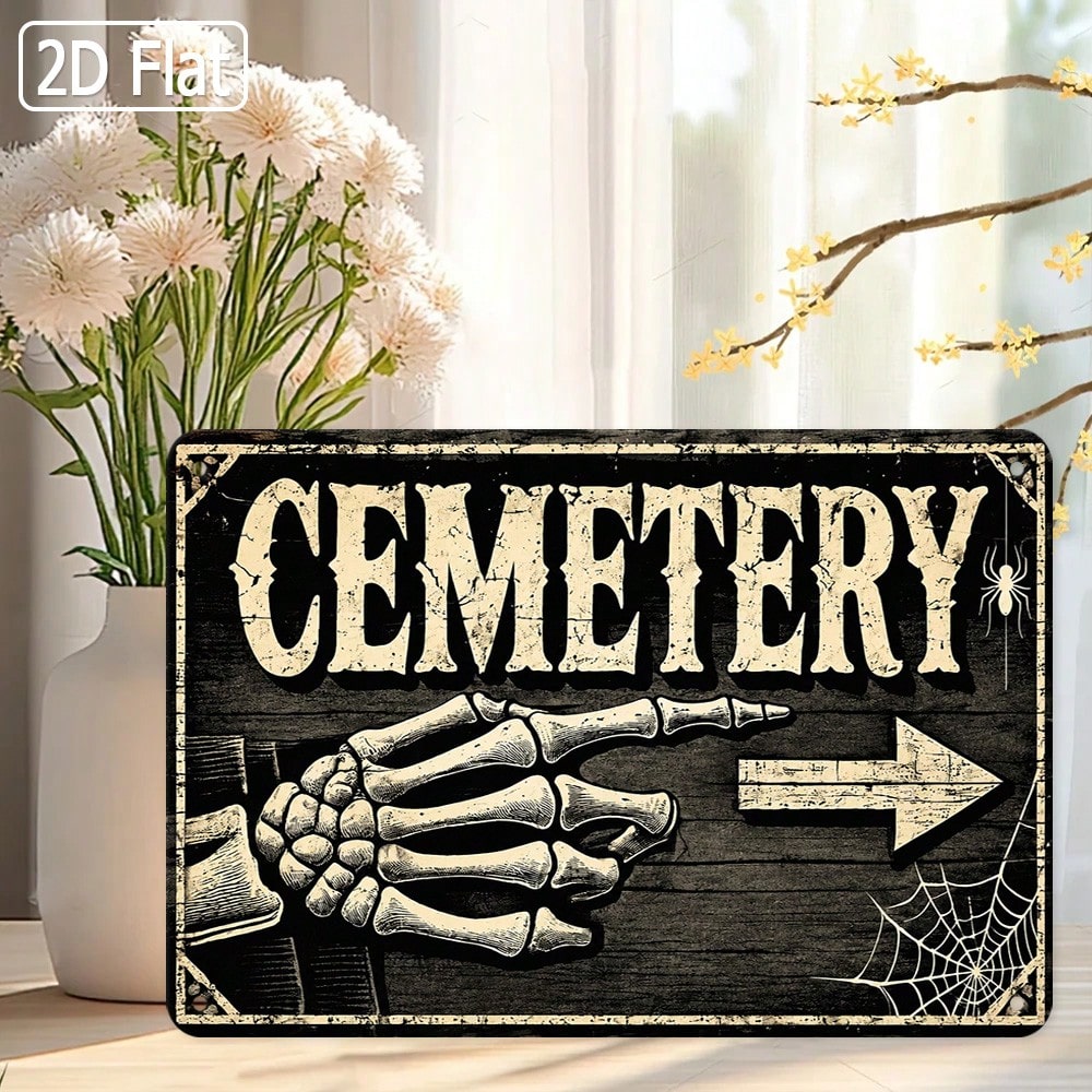 Halloween Skeleton Decoration - 1pc 2D Flat Tin Sign -