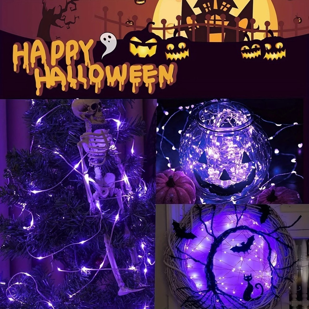 1PC 12M100LED Halloween Solar  - огляд і ціна Halloween Led String Lights Orange
